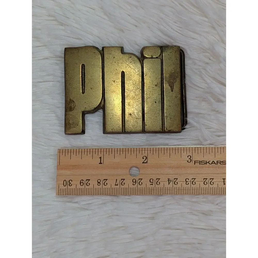 Vintage Baron Buckle Phil Name Solid Brass Belt Buckle Gold Tone 1970s 4368
